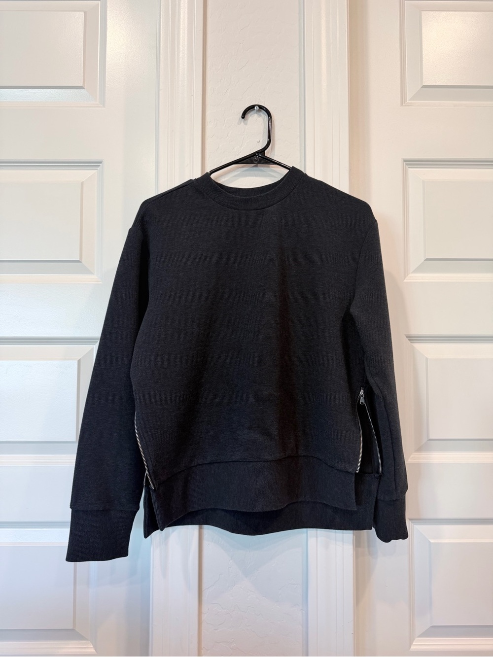 CALIA Charcoal Gray Crewneck Sweatshirt with Side Zippers